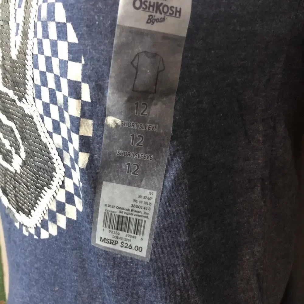 Oshkosh Kid’s “Outta Here” Flip Sequins Tee Sz 12